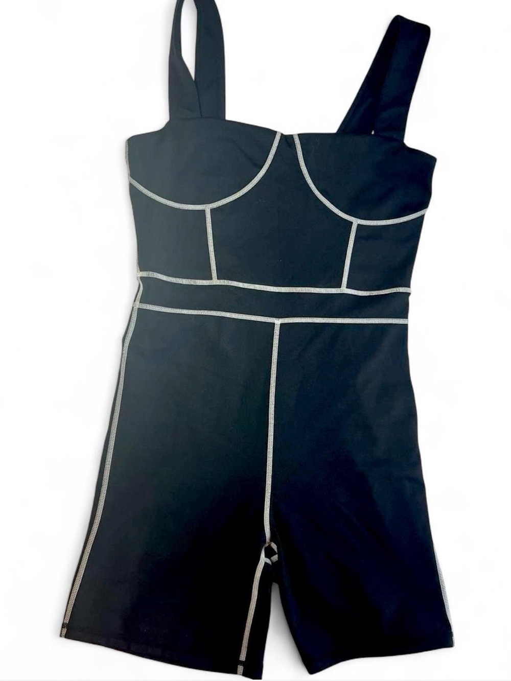WeWoreWhat Corset Bodysuit Black Contrast Stitch Romper Size M